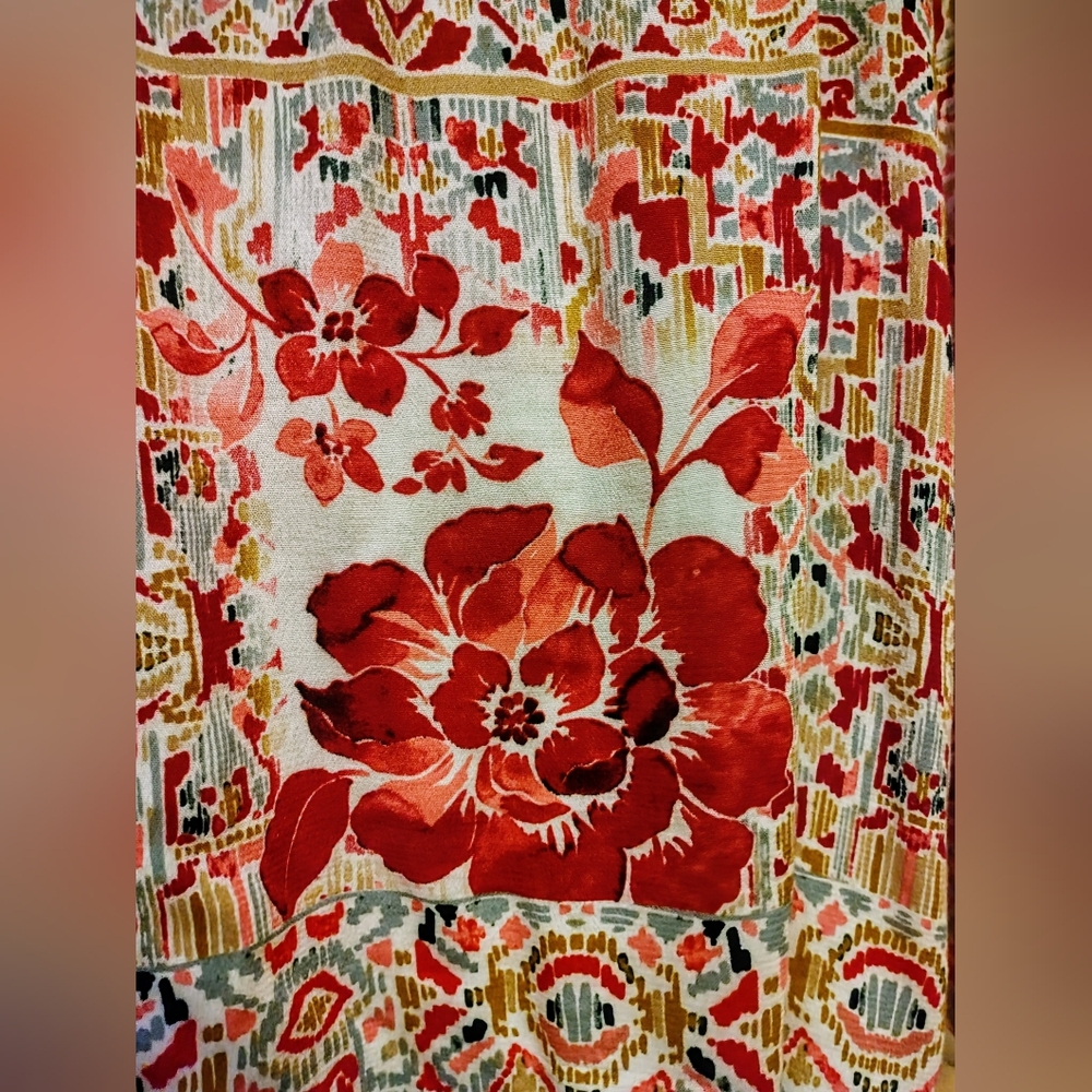 Tribal: Small Flowy Printed Crepe Blouse – Scarlet Multi - Picture 11 of 13